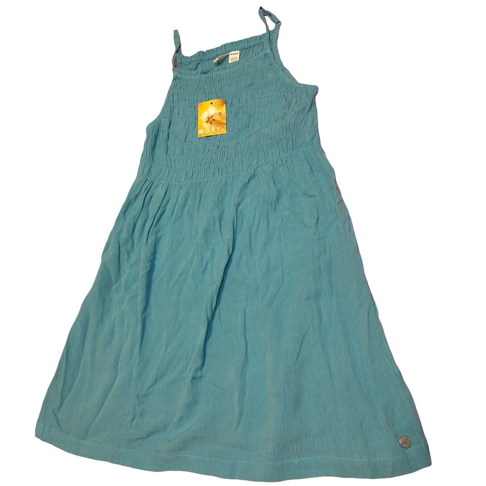 Roxy Smocked Bodice Sleeveless Casual Dress Teal Blue Sz 10 NWT